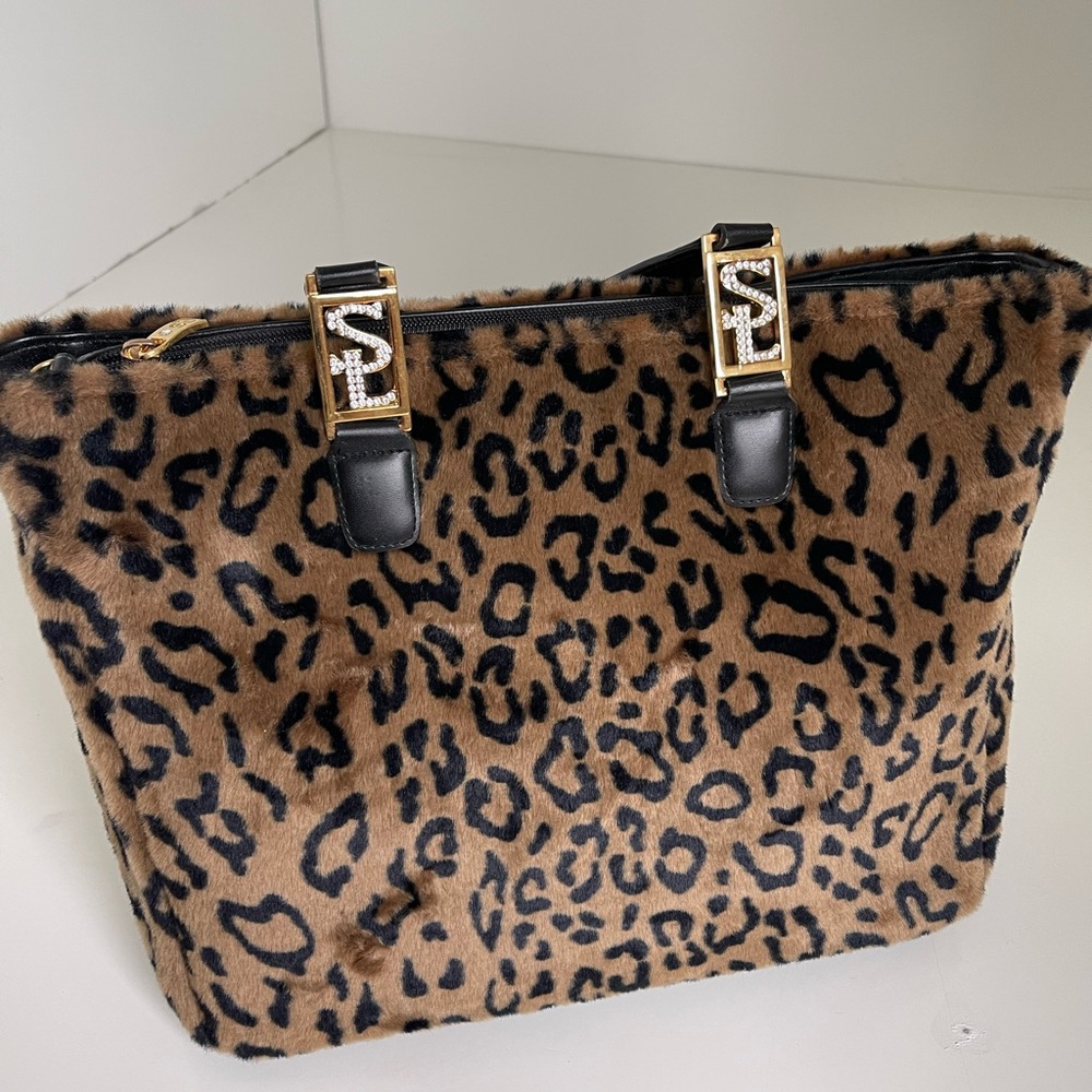 NEW Susan Lucci Black Leopard Print Tote Bag with Gold Accents